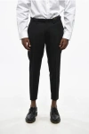 Dsquared2 Icon Straight Leg Virgin Wool Pants With Leather Application In Black