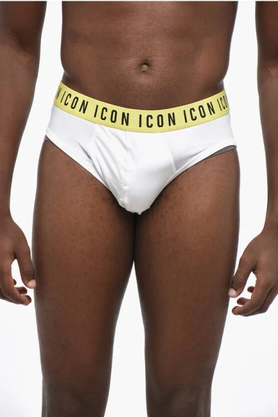 Dsquared2 Icon Stretch Cotton Brief With Contrasting Logoed Band In White