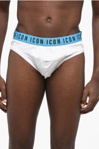 Dsquared2 Icon Stretch Cotton Brief With Contrasting Logoed Band In White