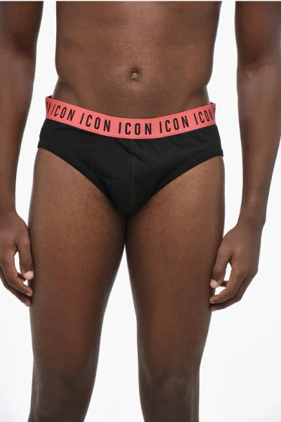 Dsquared2 Icon Stretch Cotton Brief With Logoed Elastic Band In Black