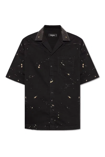 Dsquared2 Icon Studded Short Sleeved Shirt In Black