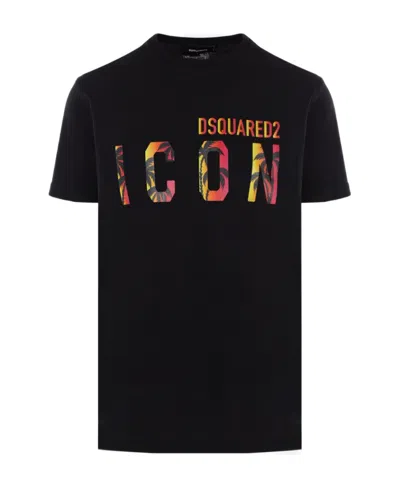 Dsquared2 Icon Tropical Logo-print T-shirt In Black