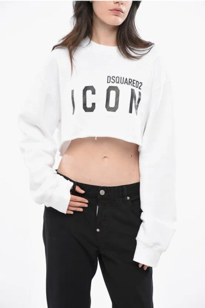 DSQUARED2 ICON Two-Tone Cropped COOL Crew-Neck Sweatshirt