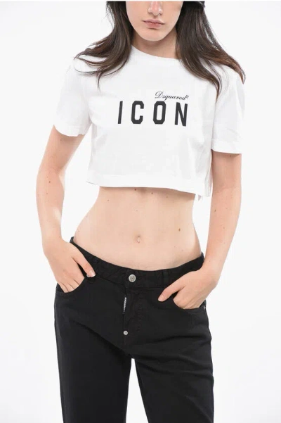 DSQUARED2 ICON TWO-TONE CROPPED COOL CREW-NECK T-SHIRT