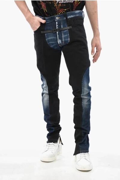 Dsquared2 Icon Two-tone Techno Cool Guy Jeans With Leather Strap And L In Multi
