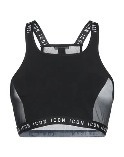 Dsquared2 Icon Underwear Woman Top Black Size 5 Cotton, Polyamide, Elastane