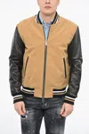 Dsquared2 Icon Varsity Bomber Jacket With Leather Sleeves In Beige