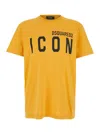 Dsquared2 Yellow Crewneck T-shirt With Maxi Logo Print On The Front In Cotton Man In Yellow