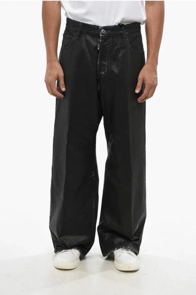 Dsquared2 Icon Wide Leg Waxed Denim Eros Jeans 32cm In Black