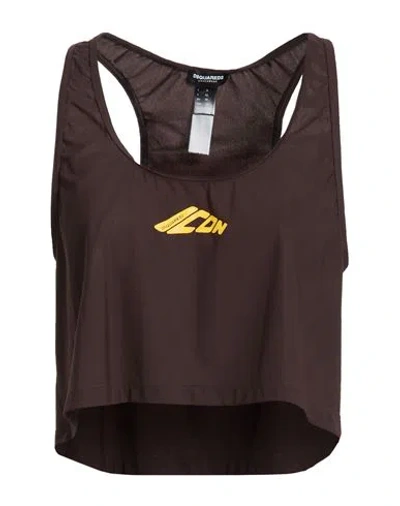 Dsquared2 Icon Woman Tank Top Dark Brown Size L Polyamide, Elastane In Burgundy
