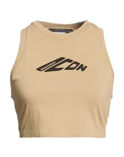 Dsquared2 Icon Woman Top Khaki Size Xs Cotton In Neutral