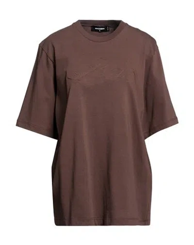 Dsquared2 Icon Woman T-shirt Chocolate Brown Size L Cotton