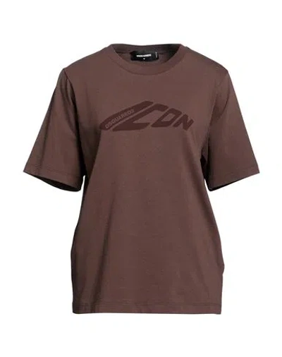 Dsquared2 Icon Woman T-shirt Chocolate Brown Size M Cotton