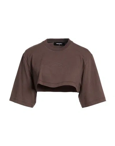 Dsquared2 Icon Woman T-shirt Dark Brown Size Xs Cotton