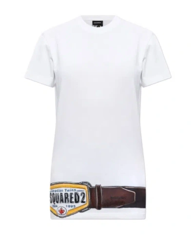 Dsquared2 Iconique Belt Print T-shirt In White