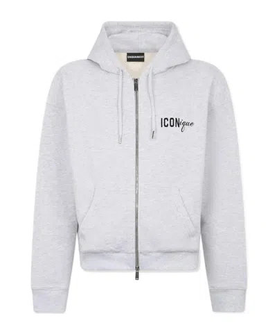 Dsquared2 Iconique Boyfriend Fit Zipped Hoodie In Gray