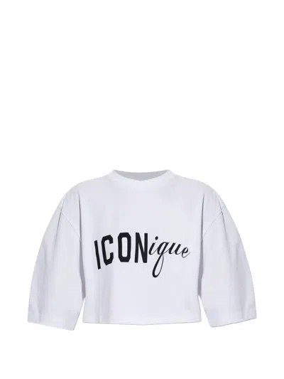 Dsquared2 Icon Logo Printed Cropped T-shirt In White