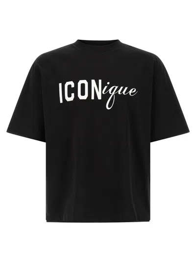 Dsquared2 Black T-shirt Iconique Loose Fit With Round Neck And Logo Print On The Front In Mens Cotton