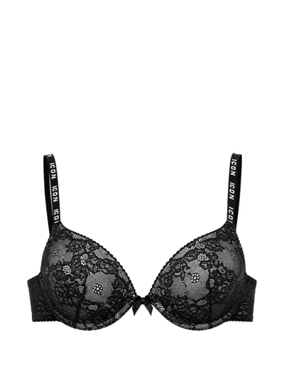 Dsquared2 Icon-print Push-up Bra In Black