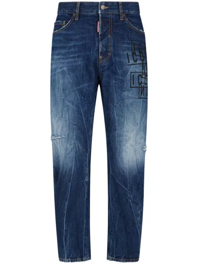 Dsquared2 Indigo Blue Denim Straight-leg Trousers In Multicolor