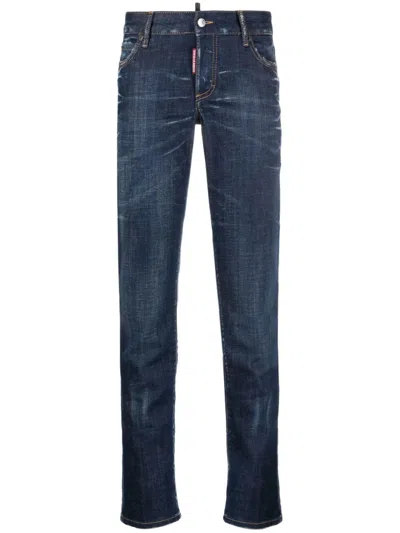 DSQUARED2 INDIGO BLUE LOW-RISE SKINNY DENIM JEANS FOR WOMEN