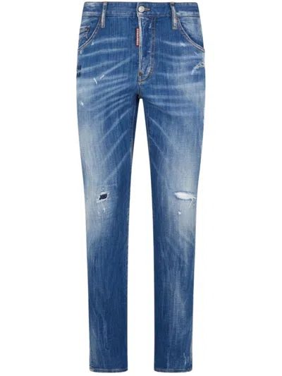 Dsquared2 Indigo Blue Washed Cotton Denim Jeans