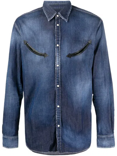 Dsquared2 Indigo Blue Western-inspired Stretch Denim Shirt For Men In Navy Blue