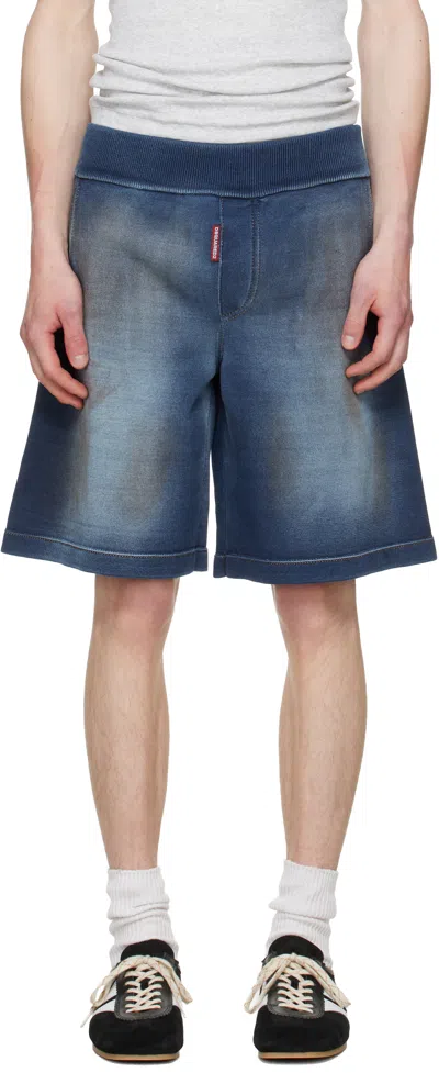 Dsquared2 Blue Shorts With Stretch Waist And Lived-in Effect In Cotton Man