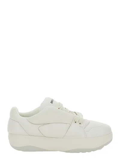 Dsquared2 Icon Leather Low Sneakers In Bianco Sporco