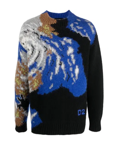 Dsquared2 Intarsia Crew-neck Jumper In Black
