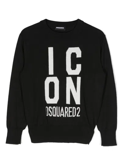 Dsquared2 Kids' Logo-intarsia Knitted Top In Black