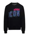 Dsquared2 Black Crewneck Sweatshirt With D-squared2 Icon Print In Cotton Man In Black