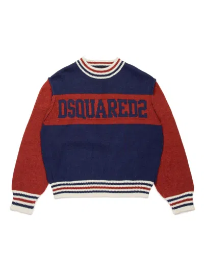 Dsquared2 Kids' Intarsia-knit Logo Jumper In Blue