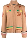 Dsquared2 Graphic Maple Leaf Knit Cardigan In Brown