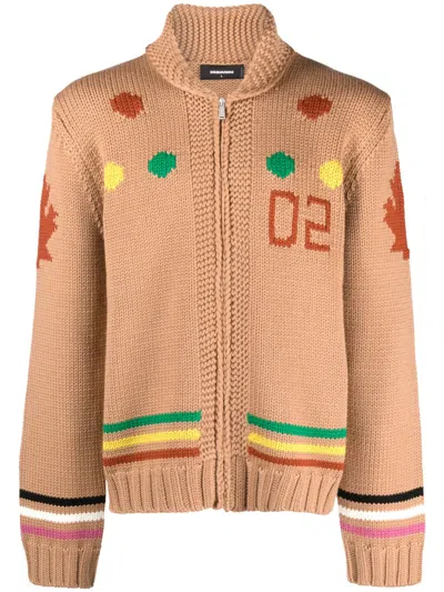 DSQUARED2 INTARSIA-KNIT ZIP-UP CARDIGAN