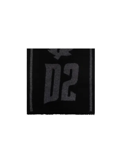 Dsquared2 Intarsia-logo Scarf In Black