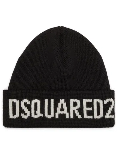 Dsquared2 Knit Beanie With Folded Cuff In Black