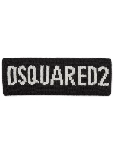 Dsquared2 Intarsia-logo Wool Head Band In 黑色