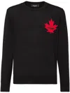 Dsquared2 Wool Crew Neck Knitwear With Red Maple Leaf Emblem In Black