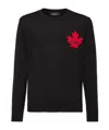 Dsquared2 Crewneck Sweater With Maple Leaf Print In Black