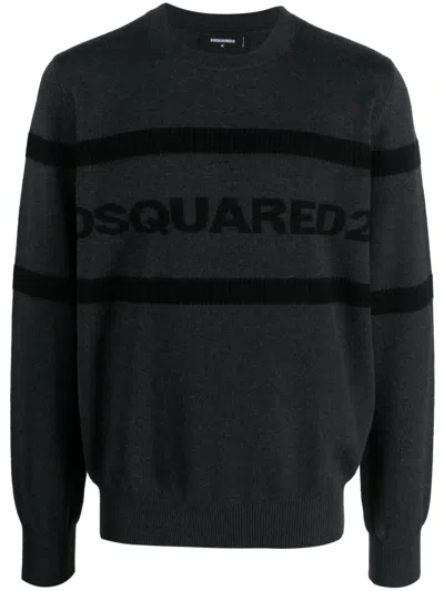 Dsquared2 Intarsia-logo Crew-neck Jumper In Grey