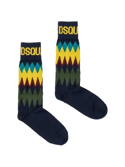 Dsquared2 Kids' Intarsia-knit Logo-cuff Socks In Multi