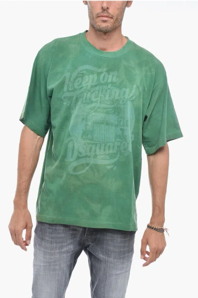 Dsquared2 Iron-fit T-shirt With Acid Wash Effect In Green
