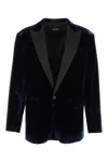 Dsquared2 Velvet Blazer With Front Pockets And Notch Lapel In Blue