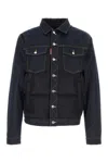Dsquared2 Denim And Polyester Down Jacket With Contrast Stitching In Blue