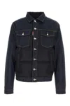 Dsquared2 Denim And Polyester Down Jacket With Contrast Stitching In Blue