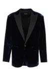 Dsquared2 Velvet Blazer With Front Pockets And Notch Lapel In Blue