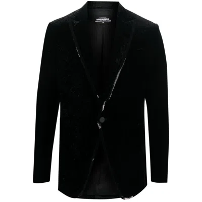 Dsquared2 Sequined-trim Velvet Blazer In Black