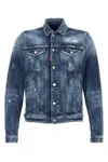 Dsquared2 Paint Splatter Printed Distressed Denim Jacket In Blue