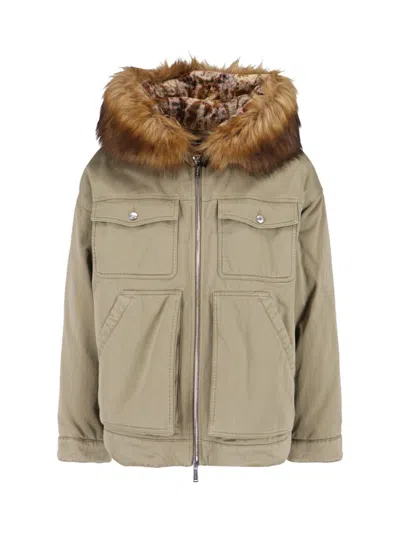 Dsquared2 Relaxed Jacket With Faux Fur Trim In Neutral